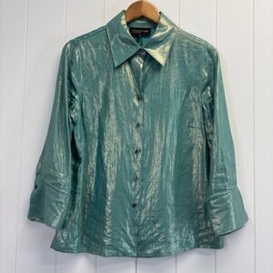 Jones New York Women Quiet Luxury Iridescent Button Up Top Size 8 Old Money Chic